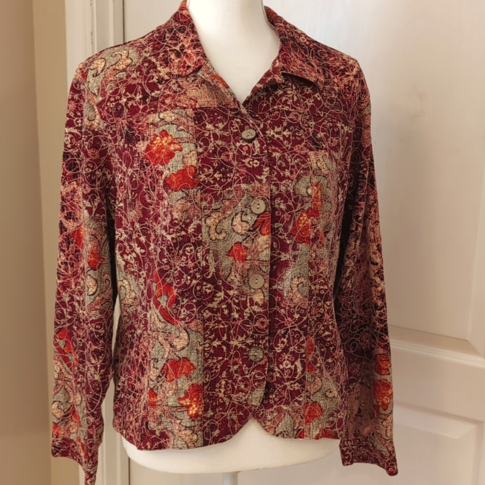 Coldwater Creek Embroidered Linen/Rayon Blouse. Size L. Bohemian Earthtones